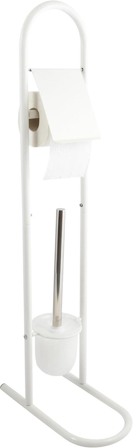 MSV Stand WC Garnitur WC Bürste Toilettenbürste Klobürste aus Edelstahl Weiss 15,7x29x79cm