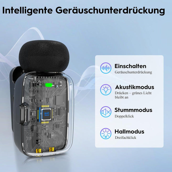 Kabelloses Mini-Mikrofon für Phone/Android/Pad 2er-Pack, Lavalier Ansteckmikrofon mit Lightning, USB