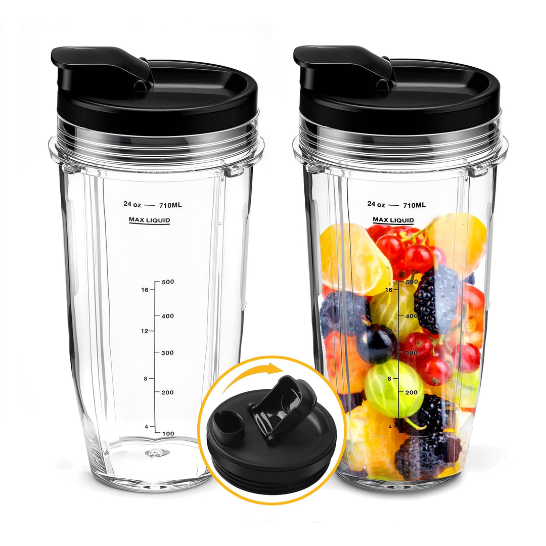 2 Stück Ersatz 24oz Blender Cup mit Sip & Seal Deckel Kompatibel mit Nutri Ninja BL450 BL456 BL480 B