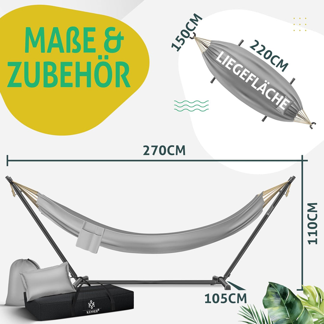 KESSER® Hängematte Lake mit Gestell, Doppel für 2 Personen, 200kg Belastbarkeit, Indoor &amp; Outdoor, X