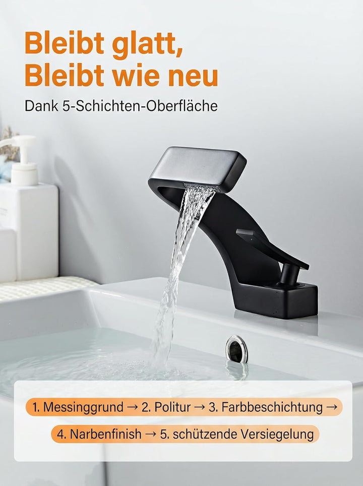 Wasserhahn Bad Schwarz Matt Messing Waschtischarmatur Einhandmischer Waschbecken mit Schläuche Hochw