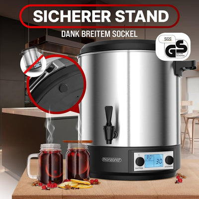 MONZANA® Einkochautomat 28L Digital LCD Display mit Zapfhahn 1800W Timerfunktion Temperatureinstellu