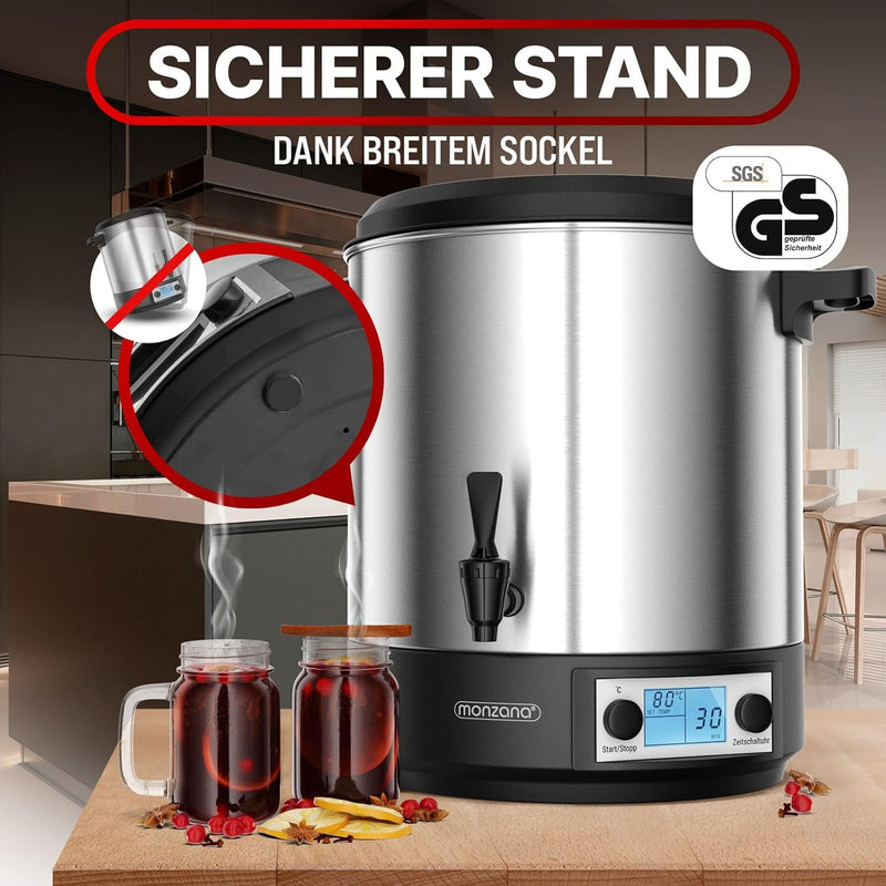 MONZANA® Einkochautomat 28L Digital LCD Display mit Zapfhahn 1800W Timerfunktion Temperatureinstellu
