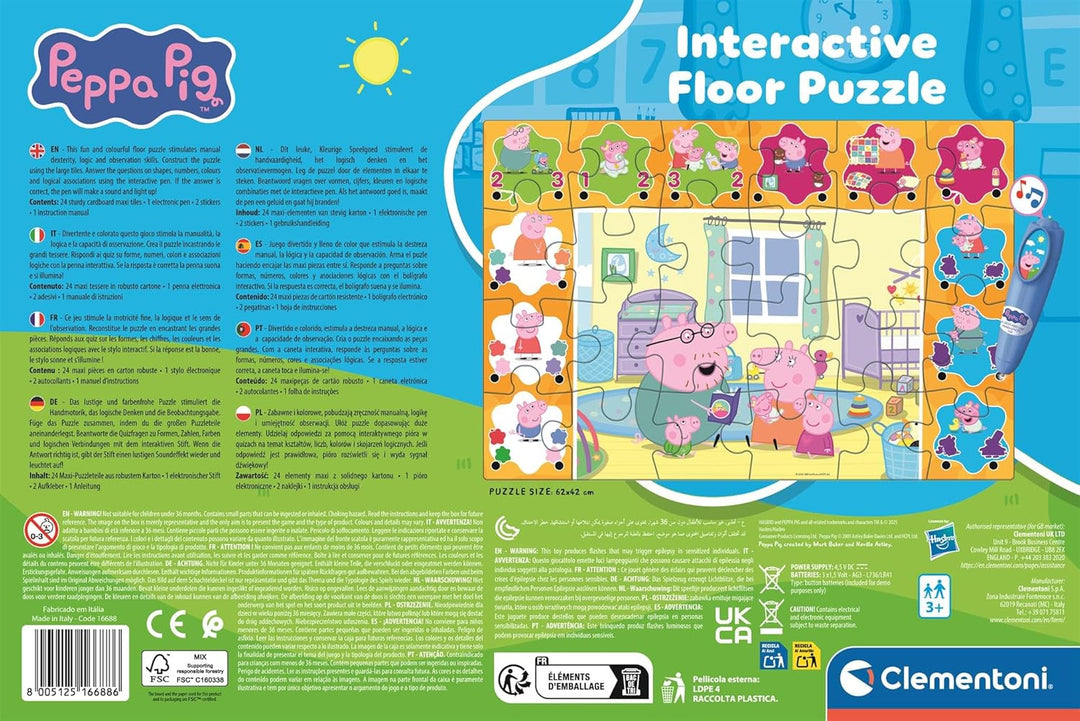 Clementoni Quiz-Bodenpuzzle - Peppa Pig - Interaktives Puzzle mit Stift, Lernspiel für Kinder ab 3 J