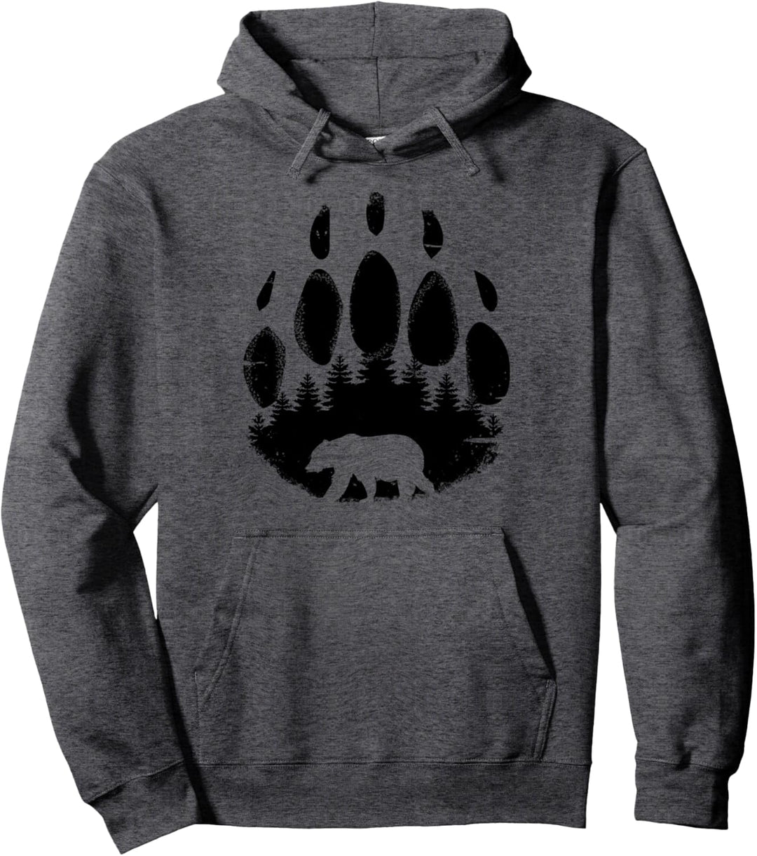 Wildbären-Wald-Fussabdruck-Silhouette Pullover Hoodie
