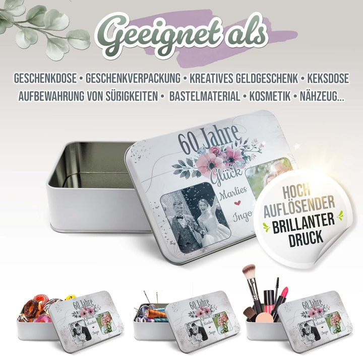 Print Royal PR Geschenkdose zur Diamantenen Hochzeit - 60 Jahre - mit Fotos &amp; Namen - Erinnerungsbox