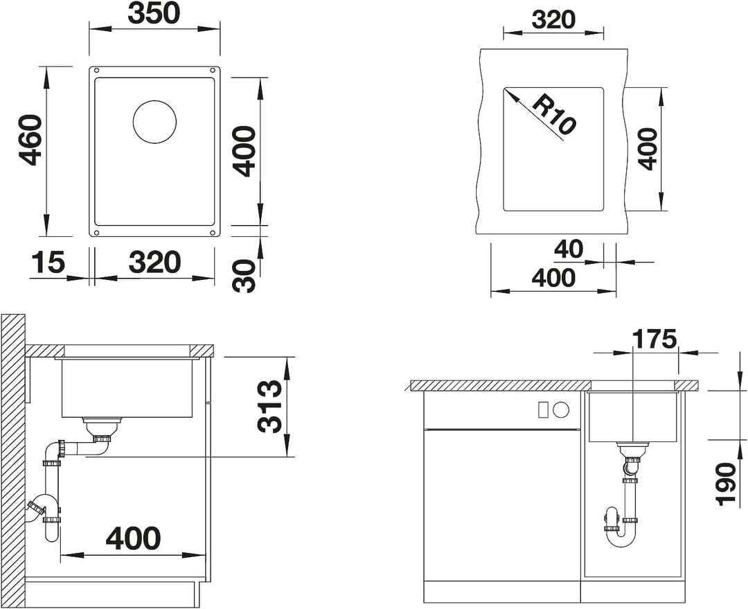 BLANCO SUBLINE 320-U | SILGRANIT cafe | Einbauart: Unterbau | ohne Ablauffernbedienung | 40er Unters