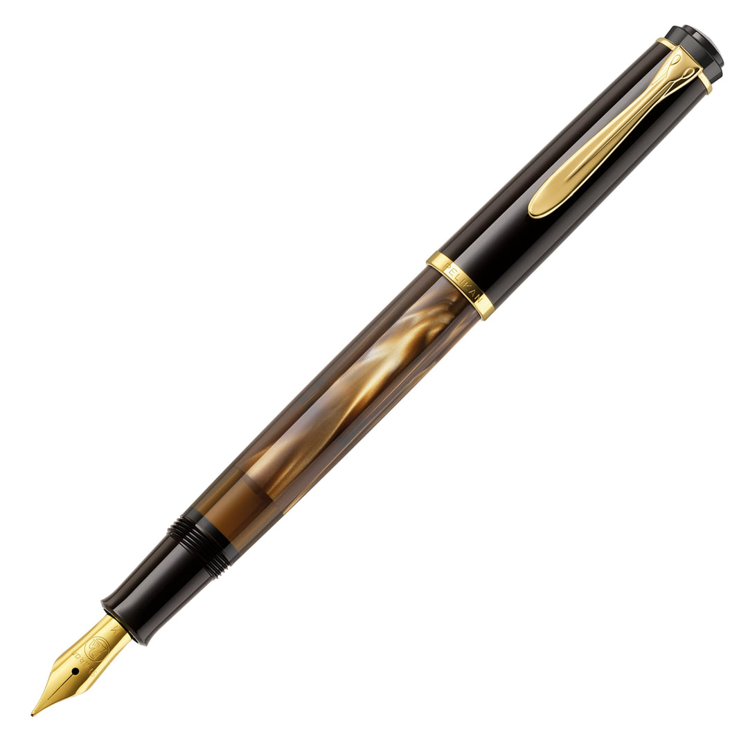 Pelikan Füllhalter Classic 200, Braun-Marmoriert, Feder F (fein), hochwertiger Kolbenfüller im Gesch