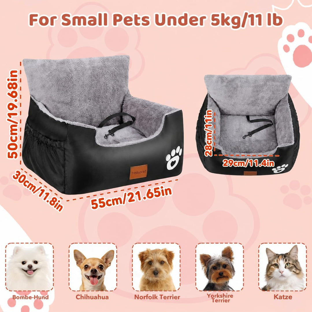 Hunde Autositz, 55x30x30cm, 1 Ansteckbare, Verstellbare Sicherheitsleinen, Auto-Hundebett für kleine