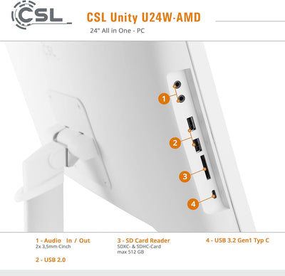 All-in-One-PC CSL Unity U24W-AMD, 60,5 cm (23,8 Zoll, 1920x1080 Full HD) - Leistungsstarker AIO (AMD