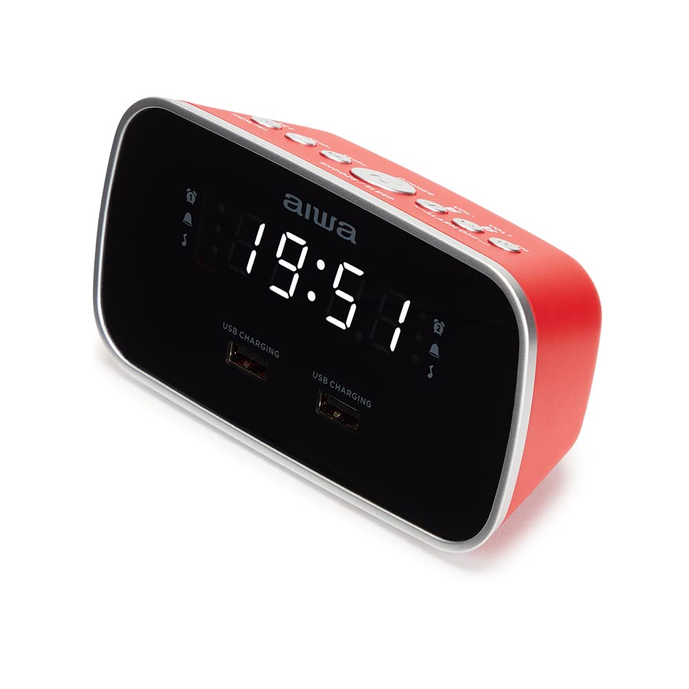 Aiwa CRU-19RD Radiowecker, Rot, digital, doppelte USB-Aufladung zum Aufladen von Smartphones und Tab