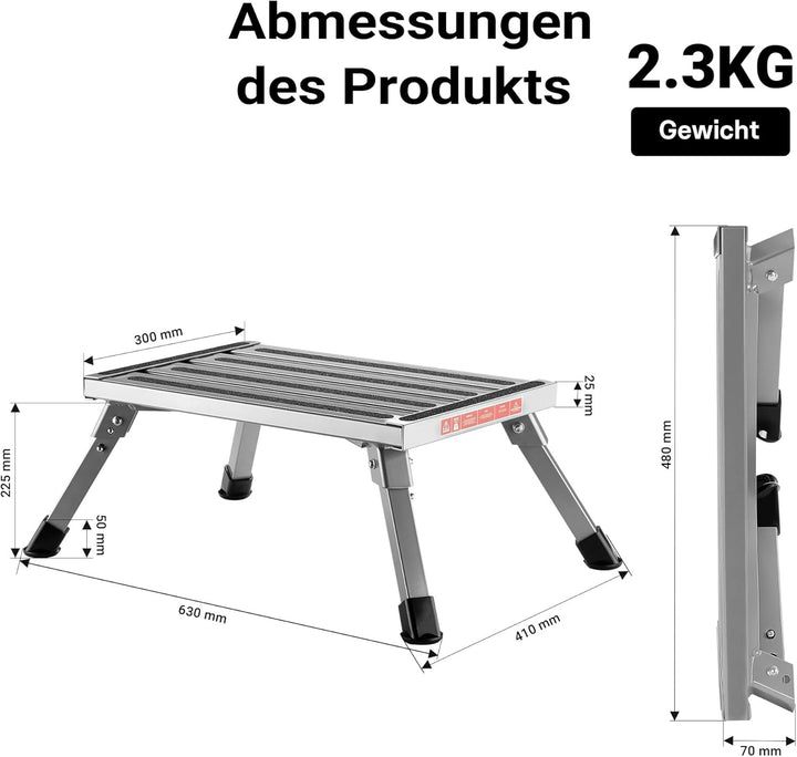 Wiltec Tritthocker klappbar Trittleiter mit 1 Stufe aus Aluminium Camping Klapptritt bis 220 kg mit