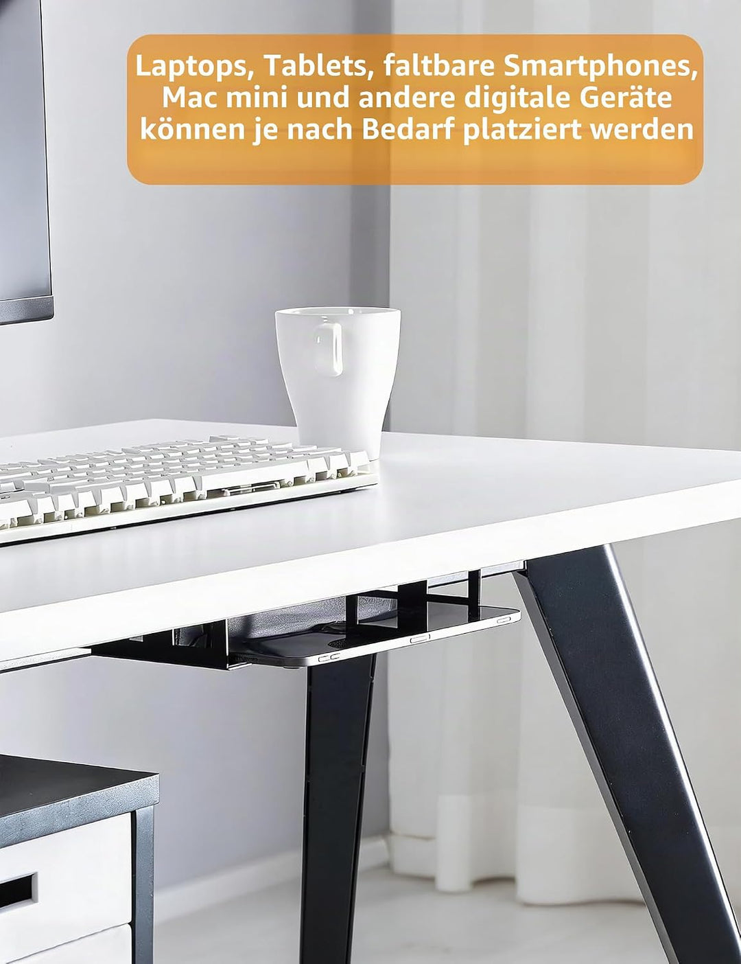 Laptop Halterung Unter Schreibtisch für Geräte < 3 cm Dicke, Untertisch Metall mit Kratzfesten Schut