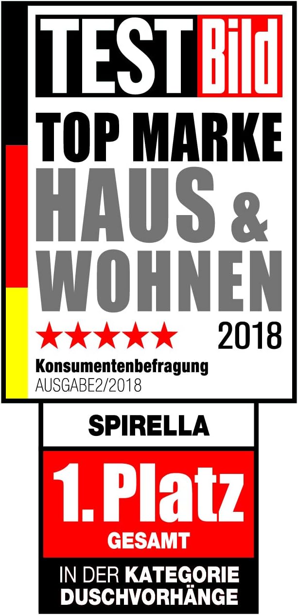 Spirella Anti-Schimmel Duschvorhang - Anti-Bakteriell, waschbar, wasserdicht, Polyester, „Anello“ 18