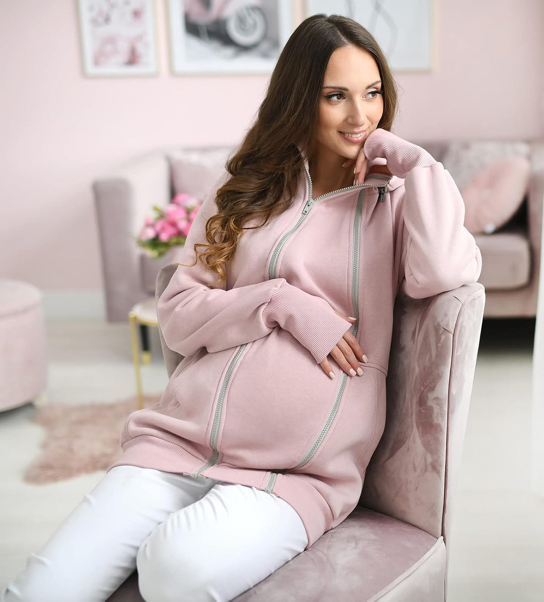MijaCulture 3in1 Tragejacke Umstandspullover für Tragetuch für Babytrage Kängurujacke 4132 Rosa L, R