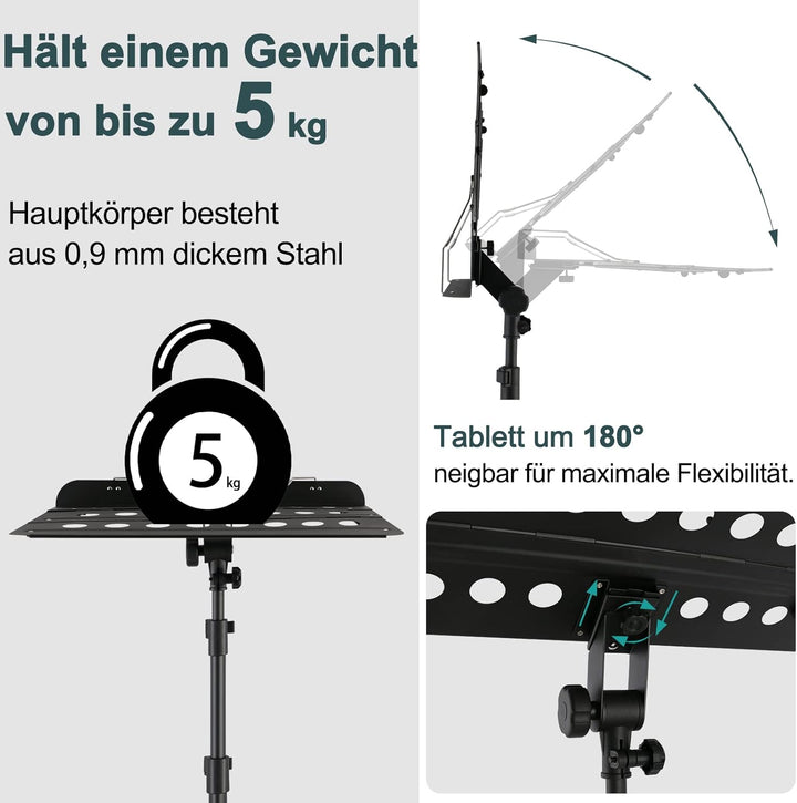 EASTROCK Notenständer Stabil Höhenverstellbar, Klappbar Notenpult Gitarre Geeignet für Kinder und Er
