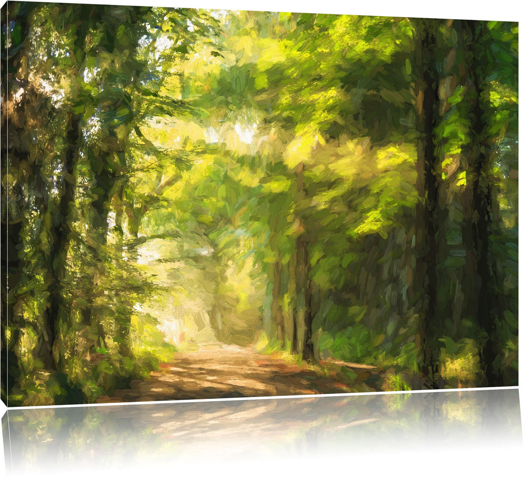Pixxprint Waldweg im Frühling als Leinwandbild/Grösse: 100x70 / Wandbild/Kunstdruck/fertig bespannt,