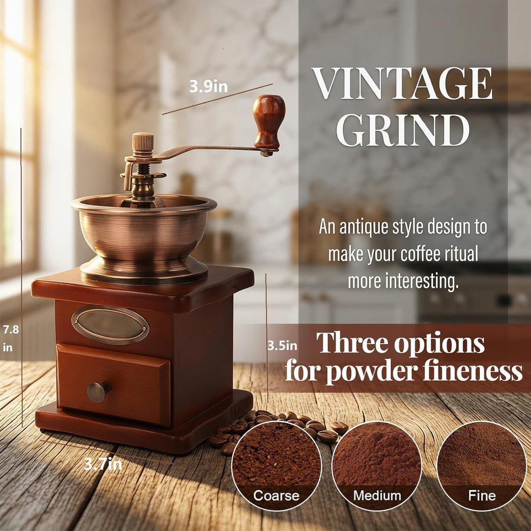 Manuelle Kaffeemühle Einstellbare Grobheit Kaffeemühle Mahlwerk Kaffeebohnenmühle Vintage Holz Handm