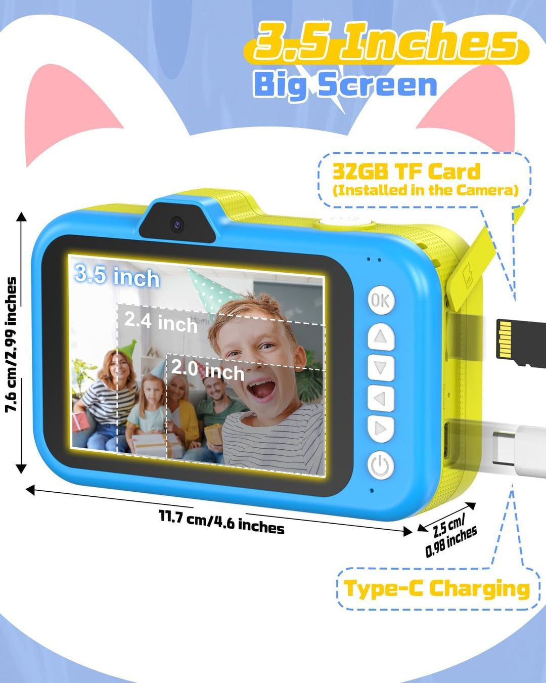 Kinderkamera, 3,5" Grossbildschirm 48MP 1080P Digitalkamera Kinder mit 360° Drehbares Zoomobjektiv L