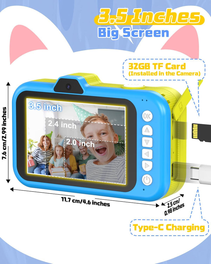 Kinderkamera, 3,5" Grossbildschirm 48MP 1080P Digitalkamera Kinder mit 360° Drehbares Zoomobjektiv L