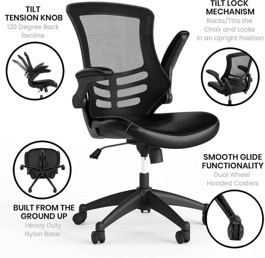 Flash Furniture Bürostuhl mit mittelhoher Rückenlehne – Ergonomischer Schreibtischstuhl mit hochklap