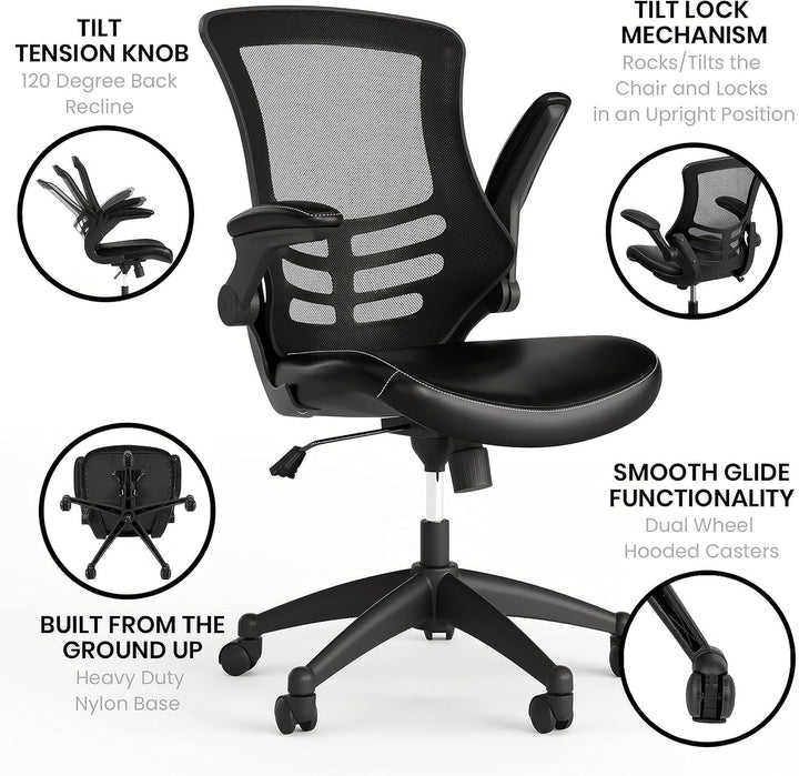 Flash Furniture Bürostuhl mit mittelhoher Rückenlehne – Ergonomischer Schreibtischstuhl mit hochklap