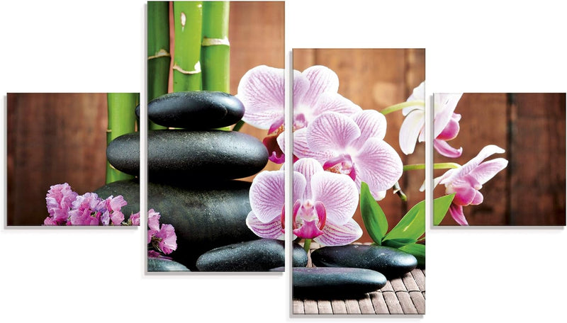 ARTland Glasbilder Wandbild Glas Bild 4 teilig 120x70 cm Querformat Zen Asien Asiatisch Wellness Spa