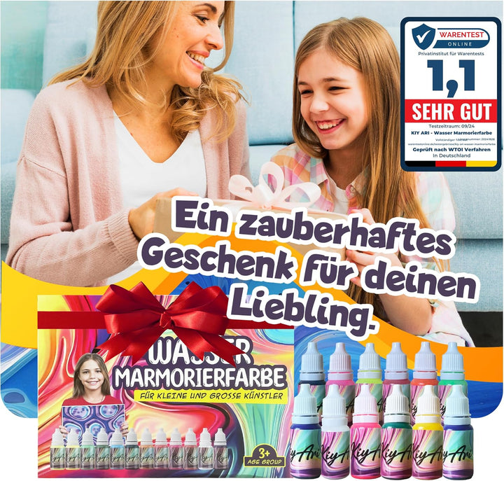 KIYARI Wassermarmorierfarben Set, Malset für Kinder mit 10 A3 Blättern | Wassermarmorierfarben Set,