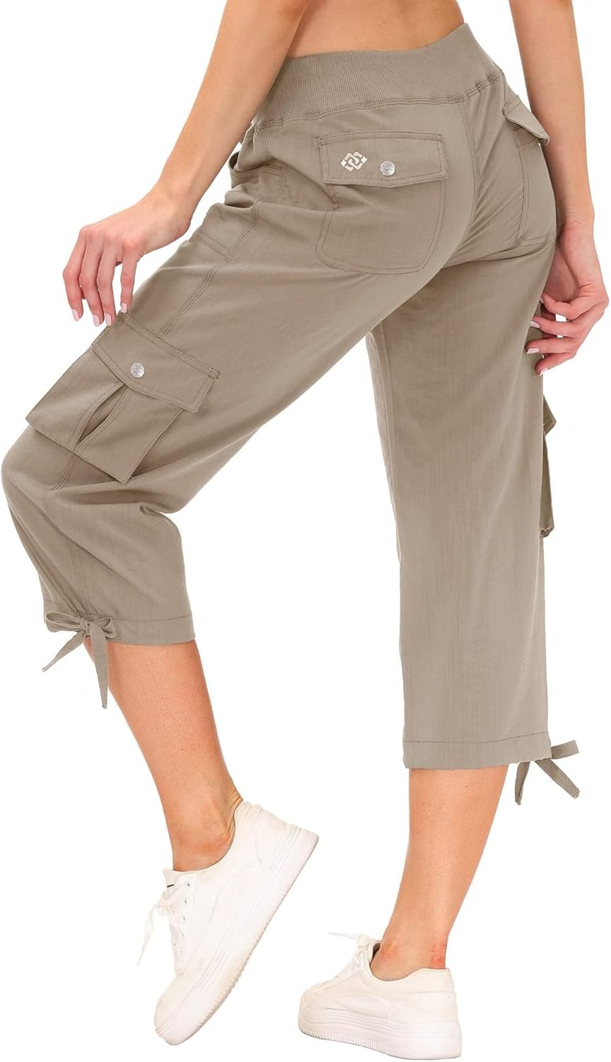 JINSHI Hosen Damen Sommer Cargohose 3/4 Hose Caprihose Wanderhose 6 Taschen | Leicht, Atmungsaktiv,M