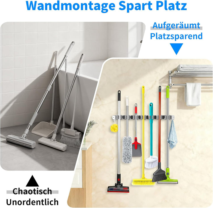 Besenhalterung Wand, 7 Halter + 2 Haken Gartengeräte Halterung, Wandhalterung Besen, 304 Edelstahl G