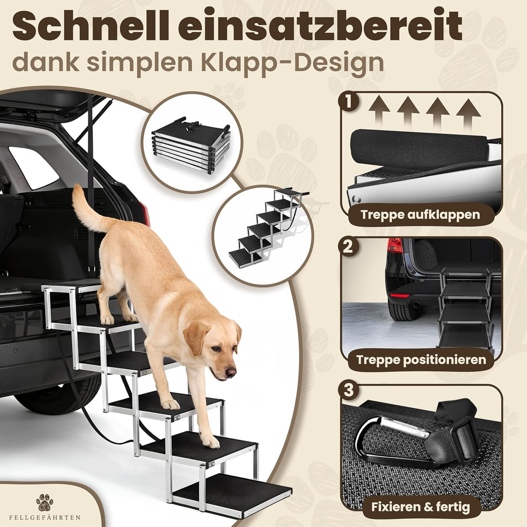 Fellgefährten Hundetreppe Auto klappbar – stabile, rutschfeste Einstiegshilfe für grosse Hunde mit R