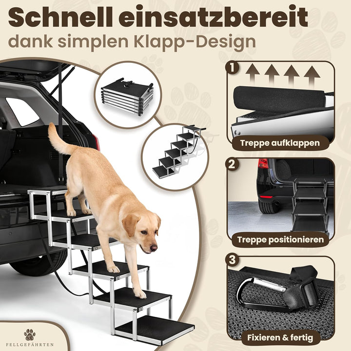 Fellgefährten Hundetreppe Auto klappbar – stabile, rutschfeste Einstiegshilfe für grosse Hunde mit R
