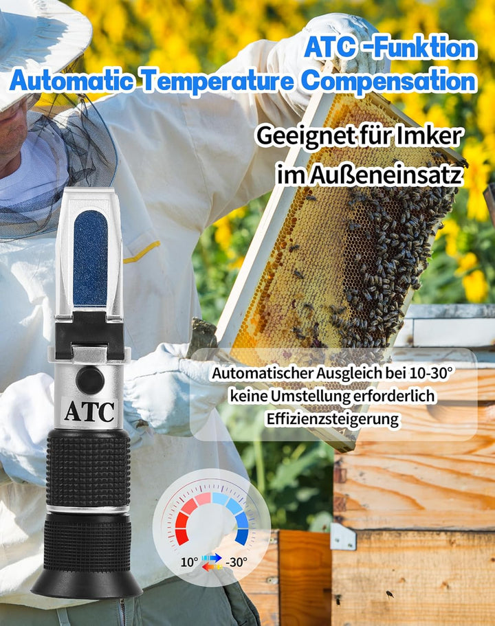 3 in 1 Honig Refraktometer mit ATC Imker Refraktometer Brix 58-92% Wassergehalt im Honig 12-27% Baum