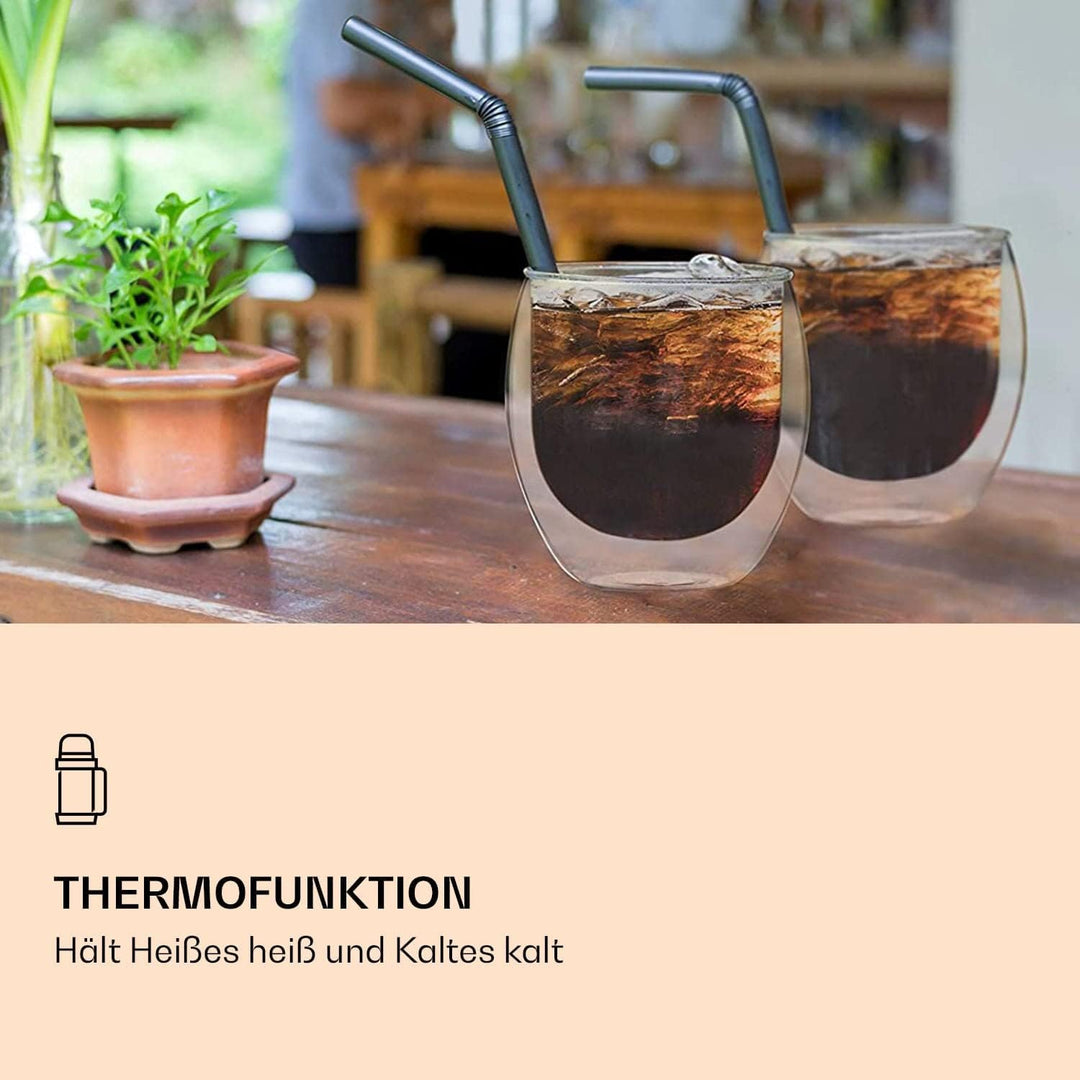 DUOS® Jumbo 4er Set Latte Macchiato Gläser Doppelwandig 2x 310ml + 2x 410ml + 4x Löffel, Doppelwandi