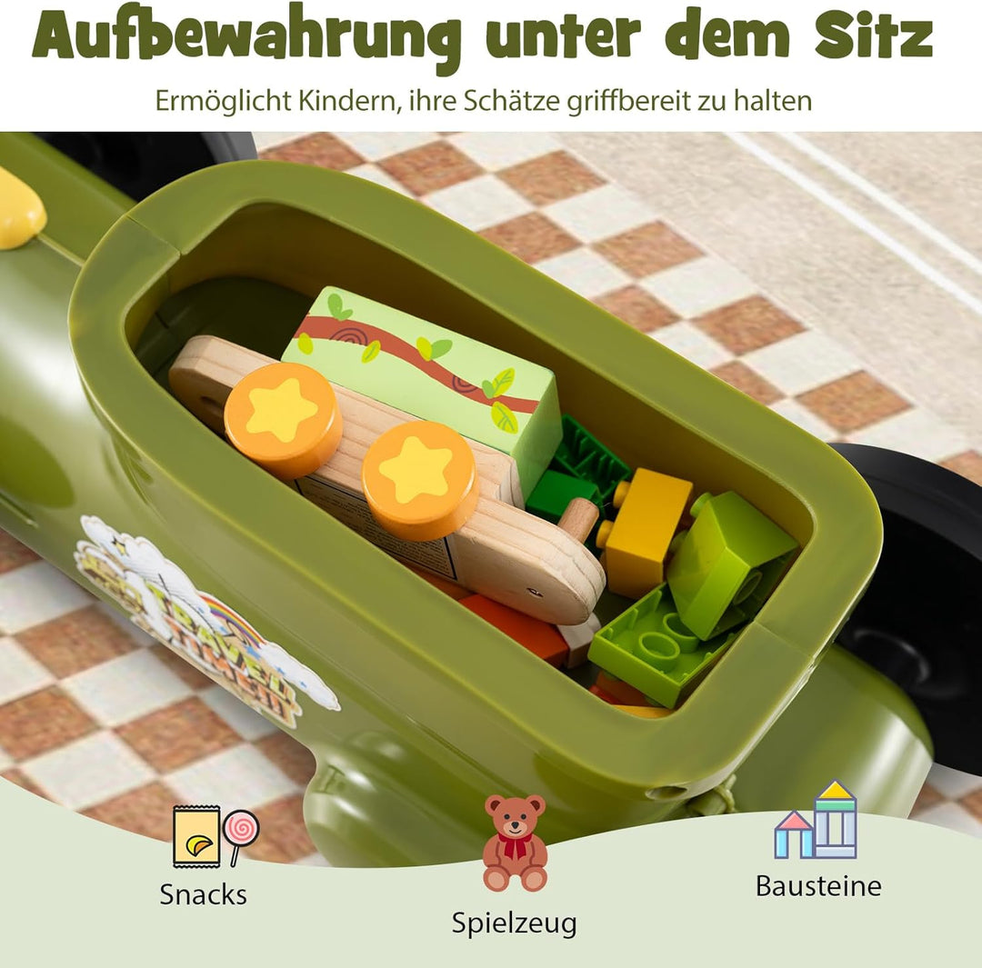 COSTWAY Rutschauto, Rutschfahrzeug mit Lenkrad & Zugpfeifton-Taste & Stauraum unter Sitz, Rutscher K