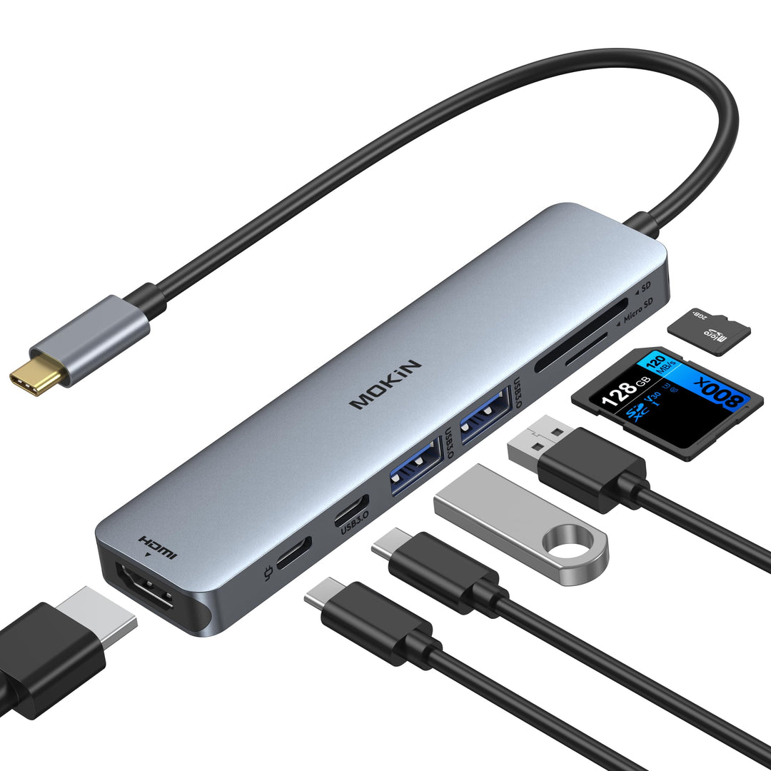 MOKiN USB C Hub Type C Adapter 6 in 1 USB-C Hub mit HDMI 4K@30Hz, 2*USB 3.0 Ports/1*USB 2.0 Anschlüs