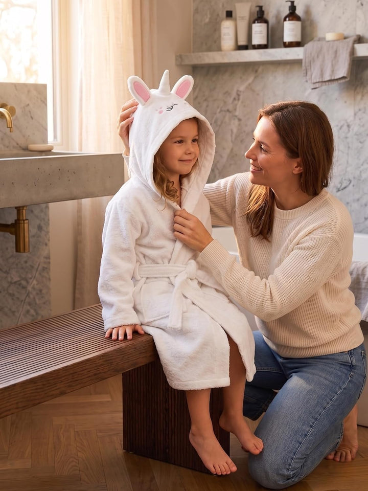 o-day Weicher Bademantel für Kinder, Frottee und lustig, Bademantel für Mädchen, Frottee mit Kapuze