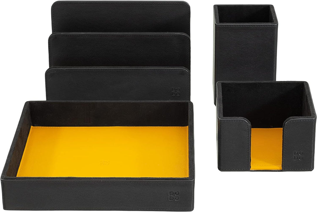 DUDU Schreibtisch-Set aus Leder für das Büro 4-teilig mit Taschenleerer Stifthalter Briefhalter Zett