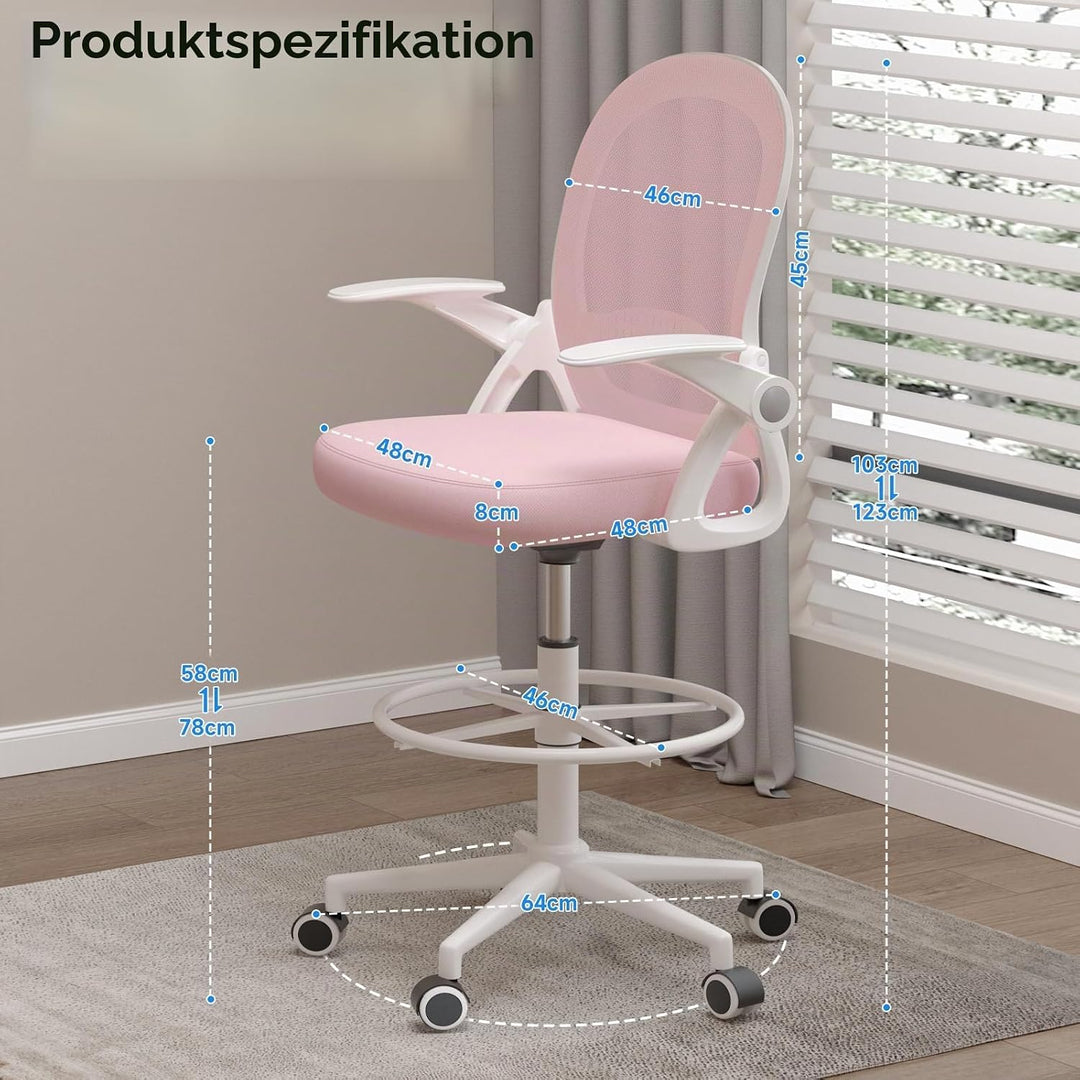 rattantree Ergonomischer Bürostuhl mit Verstellbare Fussstütze Ring, Rosa | Schreibtischstuhl, Höhen