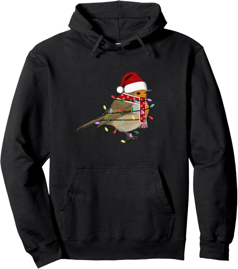 Rotkehlchen Lichterkette Weihnachten Vogel Weihnachtsmann Pullover Hoodie