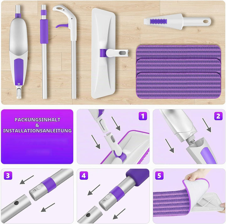 Wischer mit Sprühfunktion Sprühwischer - SEVENMAX Wischmopp Bodenwischer mit Sprühfunktion und 3 Mik