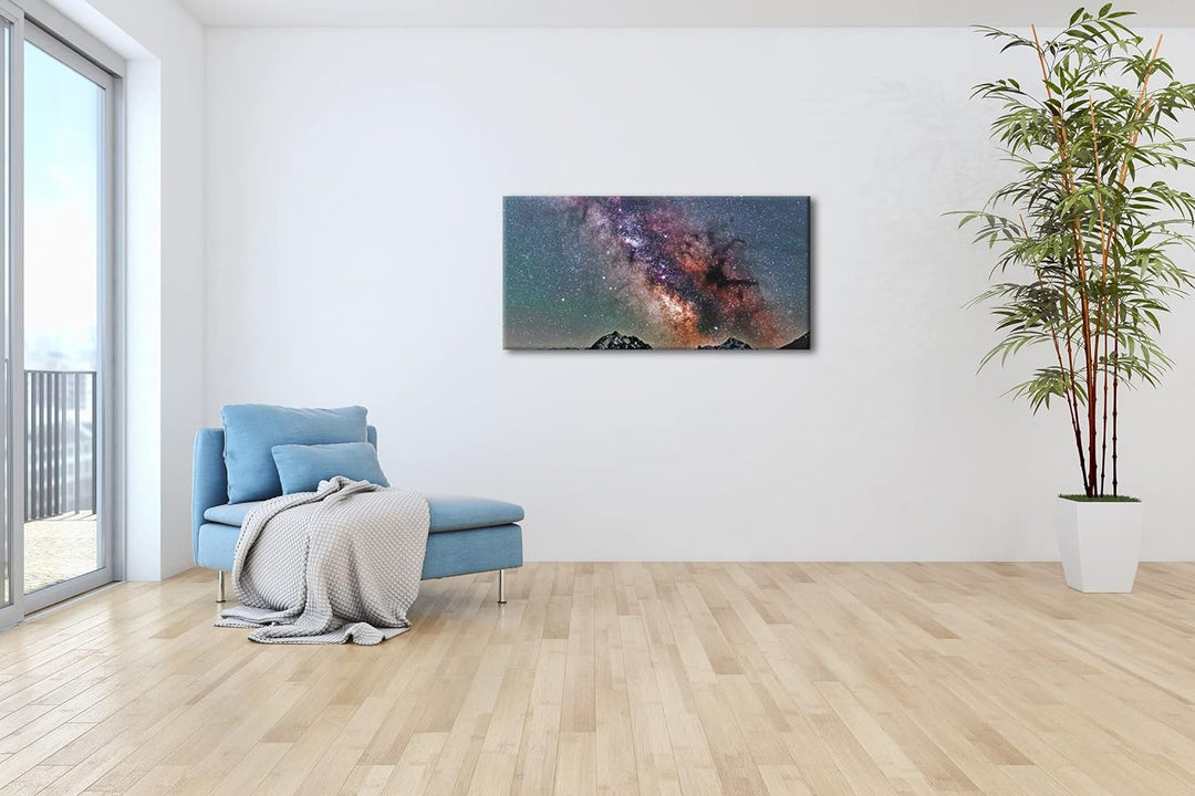 Hoch über den Bergen Panorama 80x40 cm als Leinwandbild, Motiv fertig gerahmt auf Echtholzrahmen, Ho