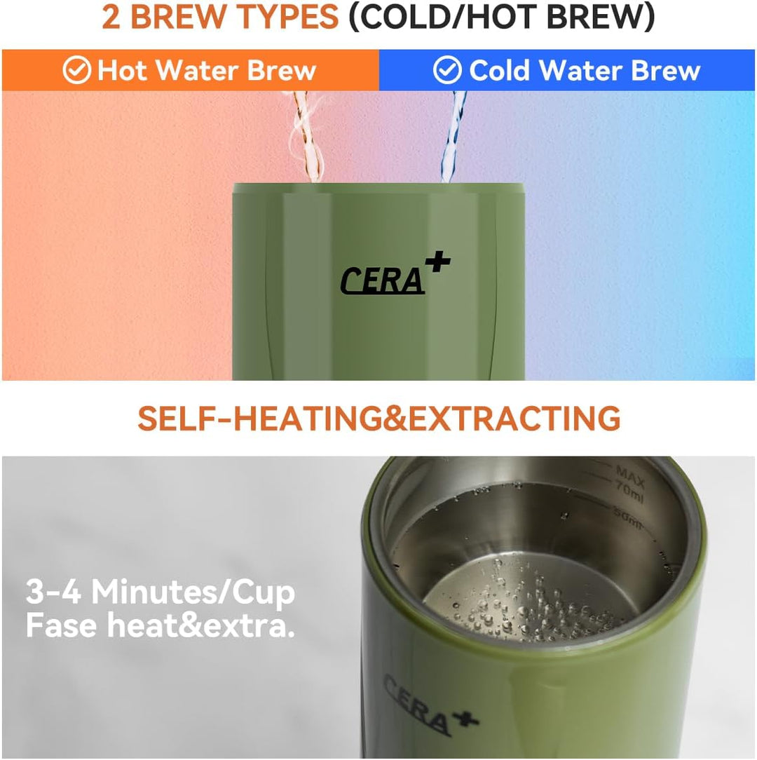CERA+ Máquina de Espresso Eléctrica Portátil Auto-calentamiento en 3-4 Minutos, Cafetera Mini de 20