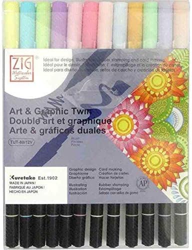 Kuretake TUT-80/12VPA Farbenset, Plastik, diverse farben, 19,4 x 14,4 x 1,5 cm
