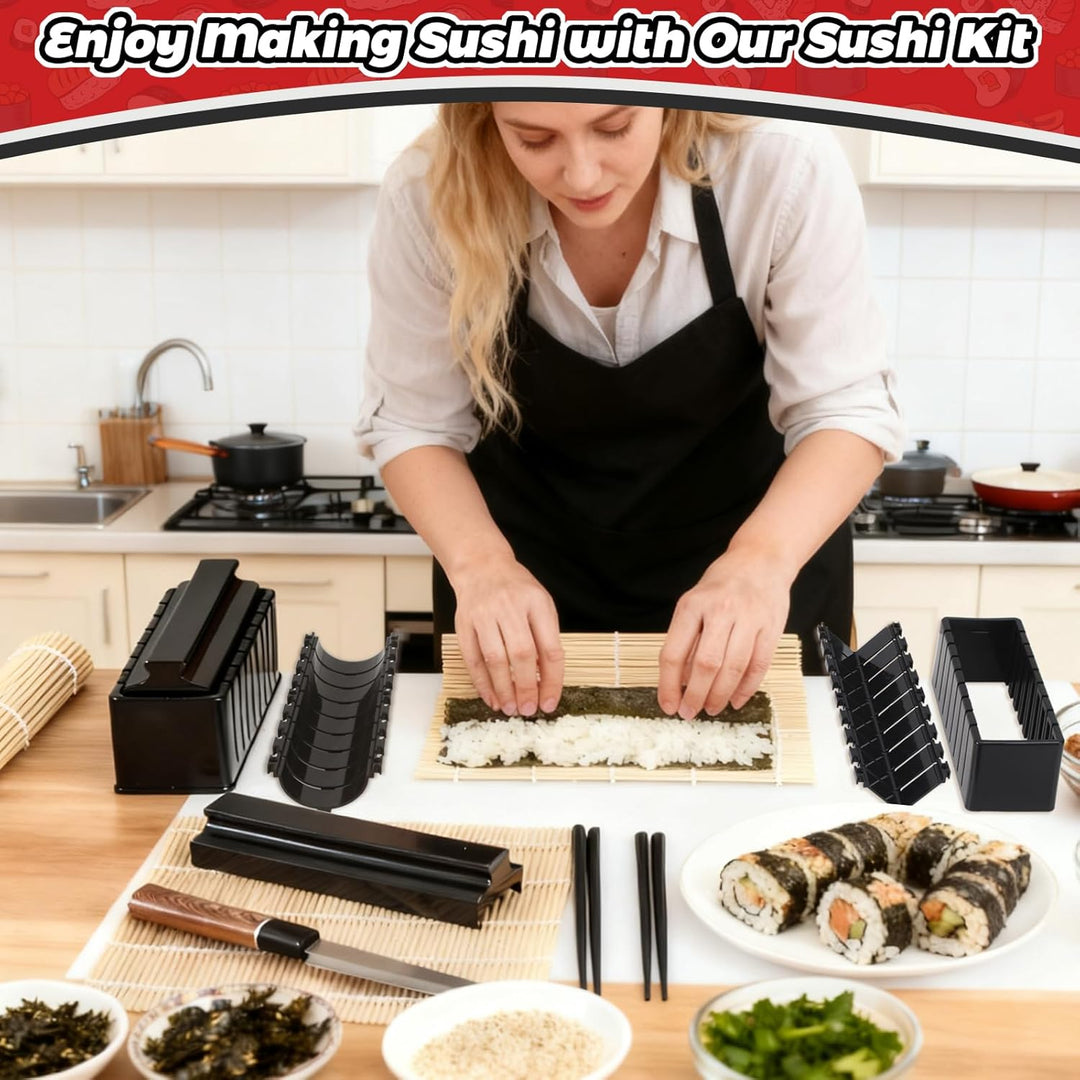 MLRYH Sushi-Macher Set, 14-tlg. Sushi-Kit für Anfänger mit Rolle, Schneideform, Messer, Matten und S