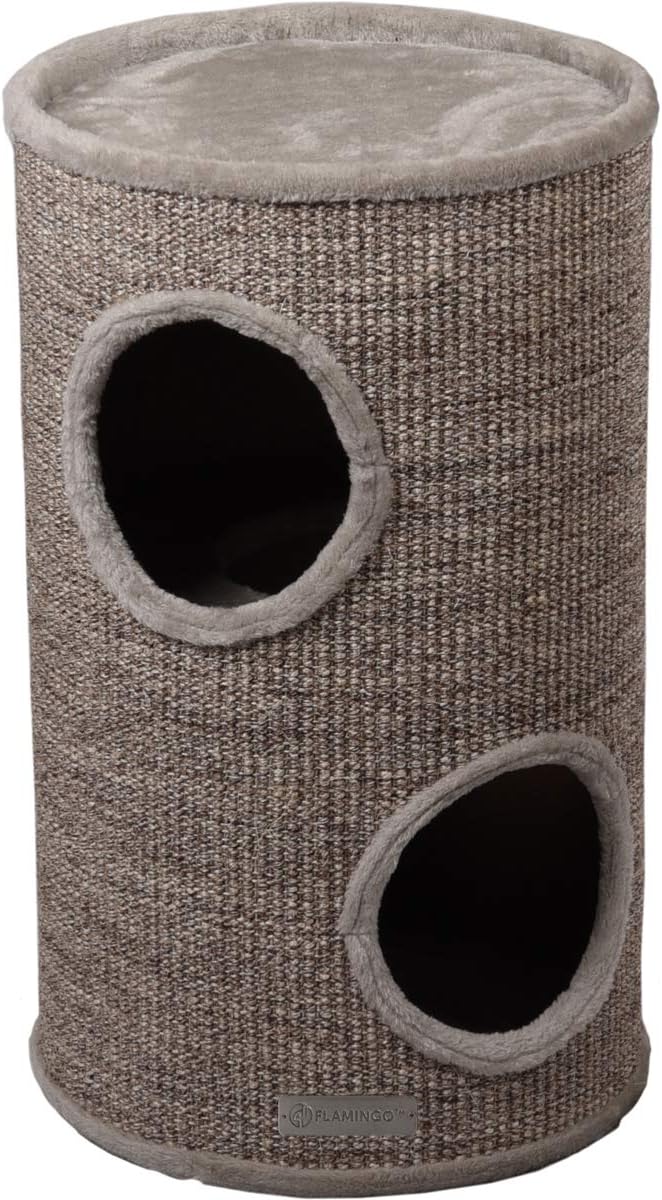 kratztonne für Katzen – Flamingo Greta S – 60 cm – Ø 35 cm – Sisal & Plüsch – 2 Etagen