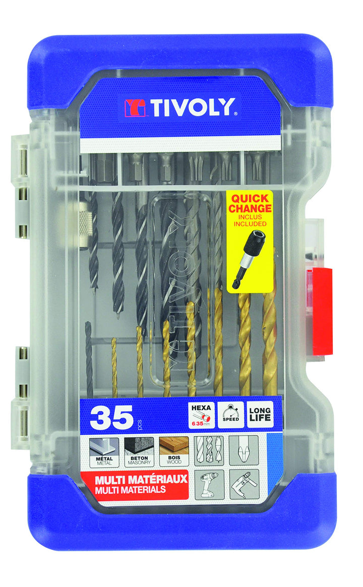 TIVOLY 11901170049 Mixed 1/4" Hex Shank Drill Bits & Screw Bit Set (35pieces