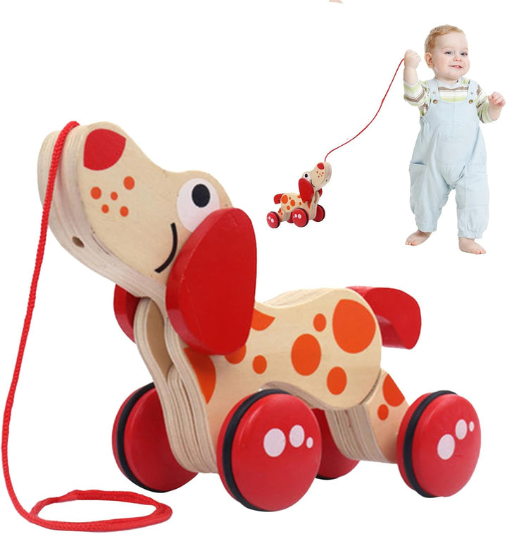 Wooden Pull Toys - Wood, 11.42x4.72x3.94in Puppy Pull-Along Toy | Walking Developmental String Toy,