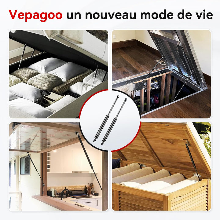 Vepagoo 615MM 250N/25KG Gasdruckfeder für RV Bett Boot Bett Abdeckung Gartenboxen Tür Deckel Boden L