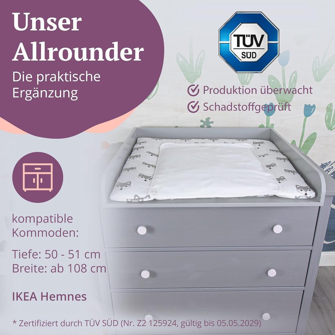 Puckdaddy Aaron | Wickelaufsatz kompatibel mit IKEA Hemnes Kommoden u.Ä. | 108x80x10 cm | Wickelaufl